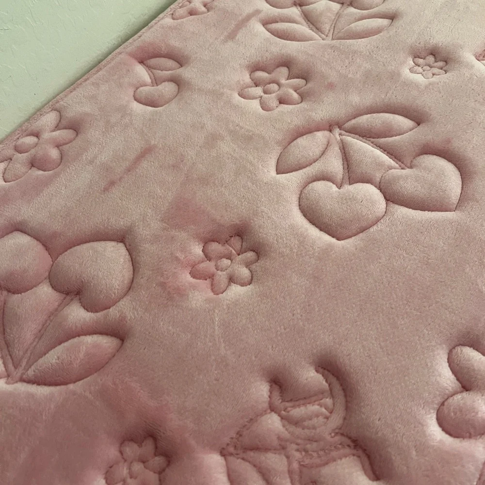 Juicy Couture Cherry Hearts Pink Floral Print Embossed Memory Foam Bath Mat